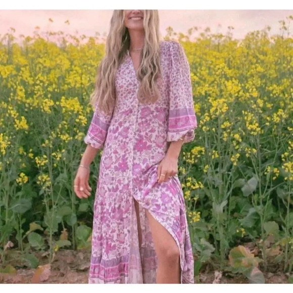 SPELL Dress Women’s Small Mossy Button Through Gown In Lilac Boho - Picture 2 of 11